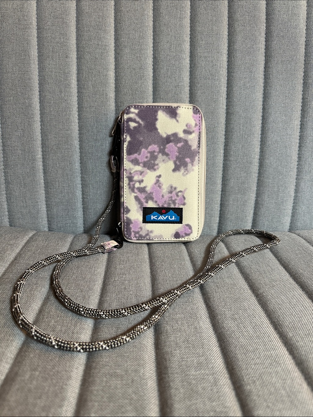 Kavu Purple Tie-Dye Crossbody Phone Pouch with Black Strap